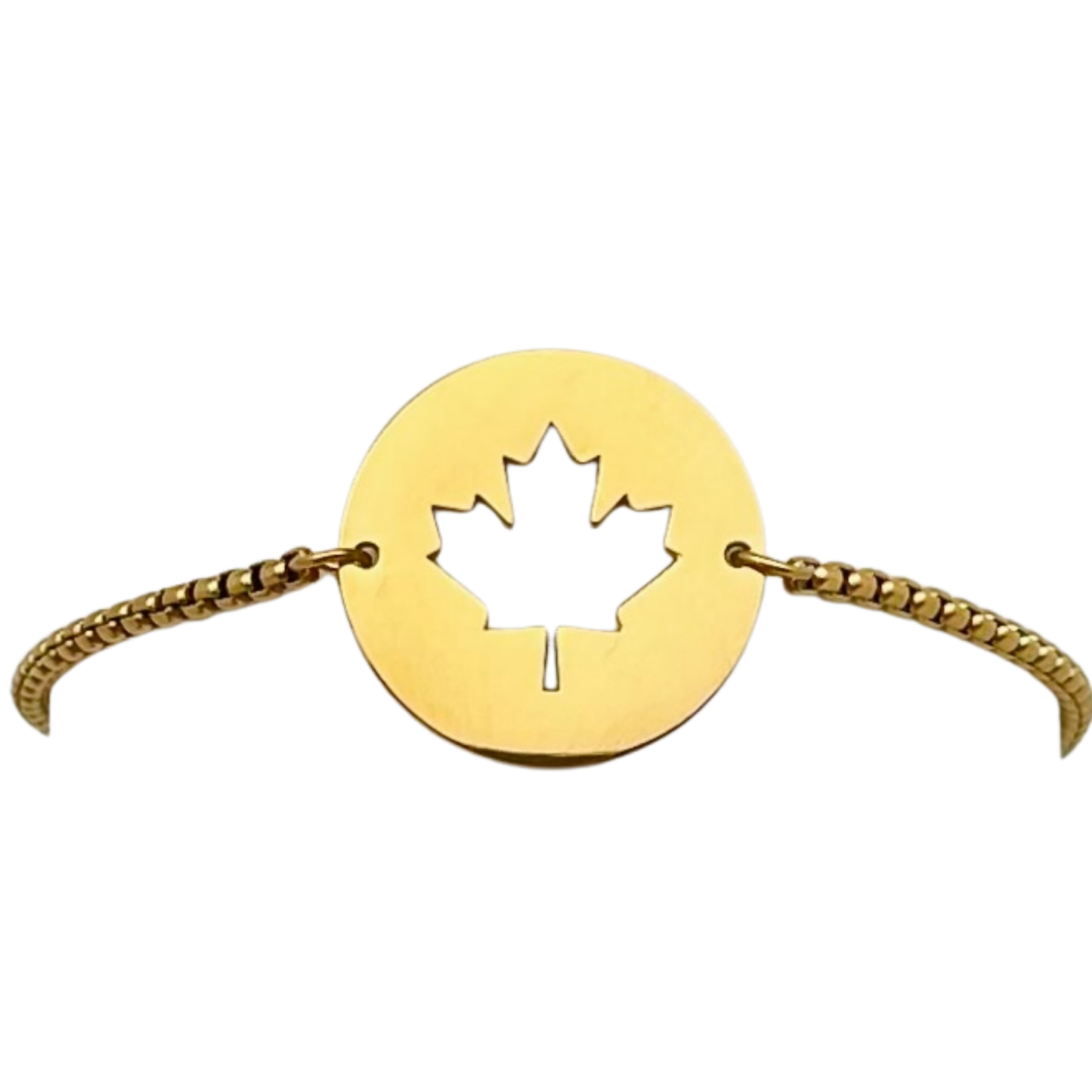 Gold Round Canada Maple Leaf Bracelet