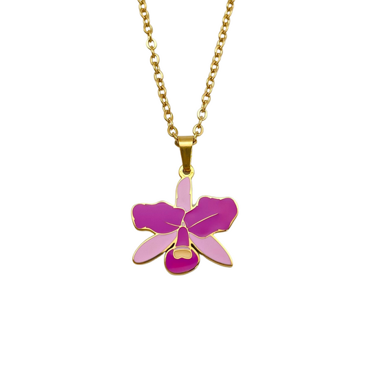 Gold Enamel Flower "Guaria Morada" Necklace