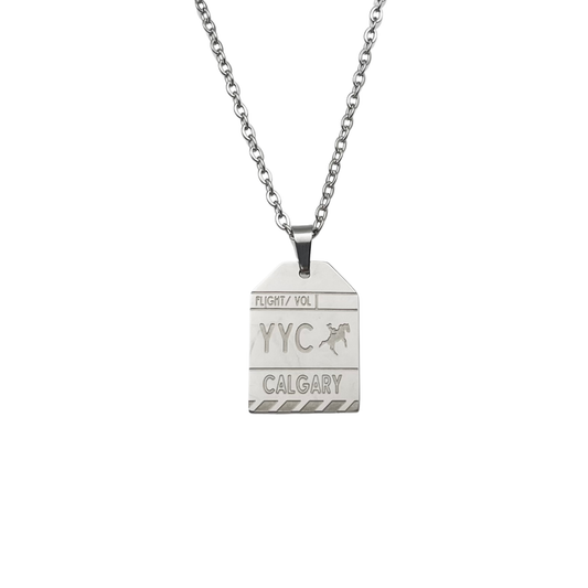 Silver Canada Calgary YYC Luggage Tag Necklace