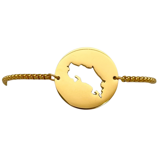 Gold Round Costa Rica Map Bracelet