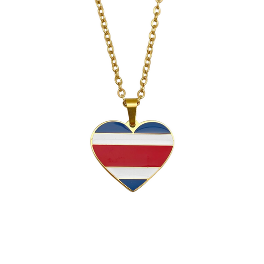 Gold Multi Costa Rica Flag Heart Necklace
