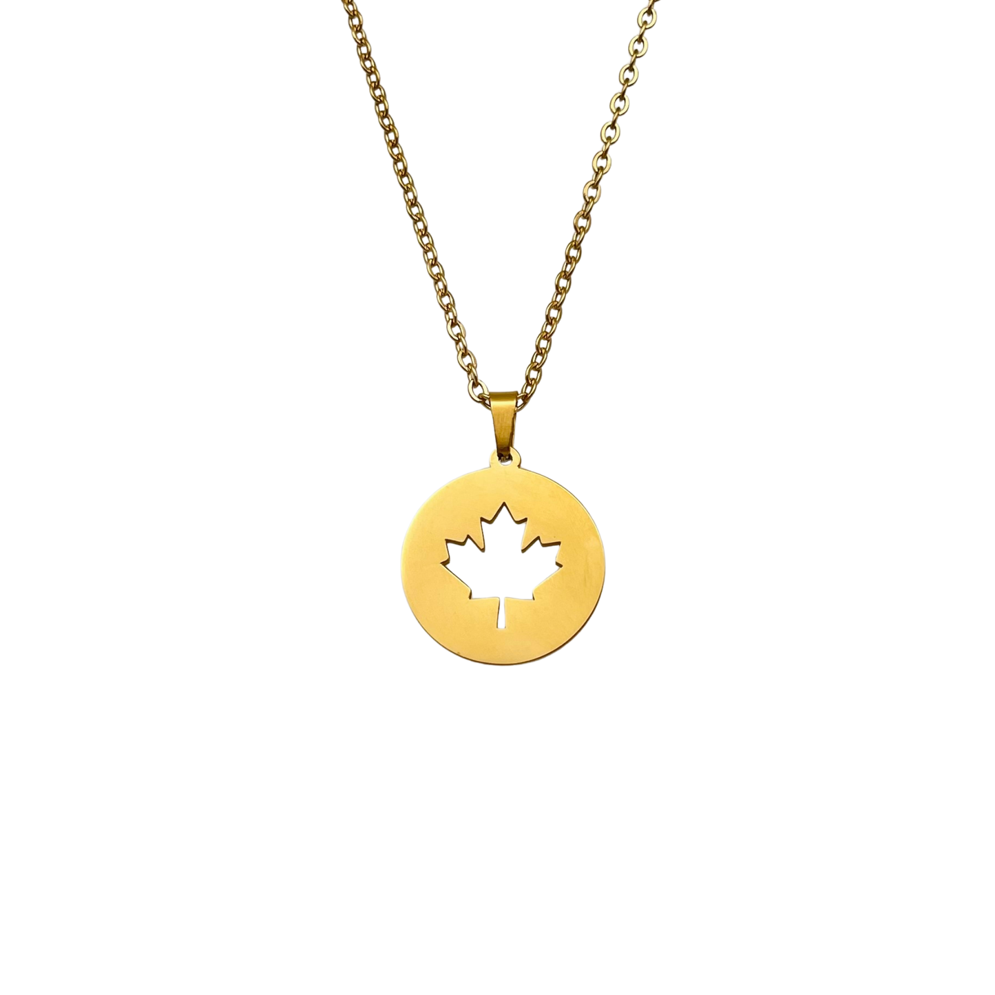 Gold Canada Round Maple Leaf Necklace