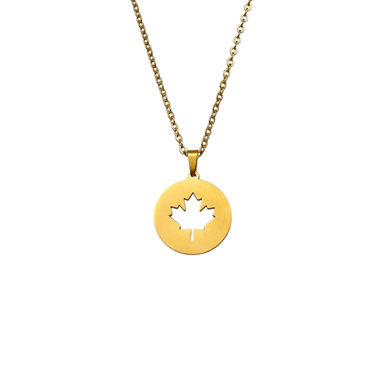 Gold Canada Round Maple Leaf Necklace