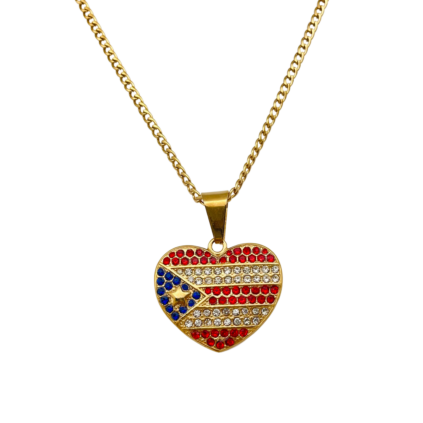 Gold CZ PR Flag Heart Necklace