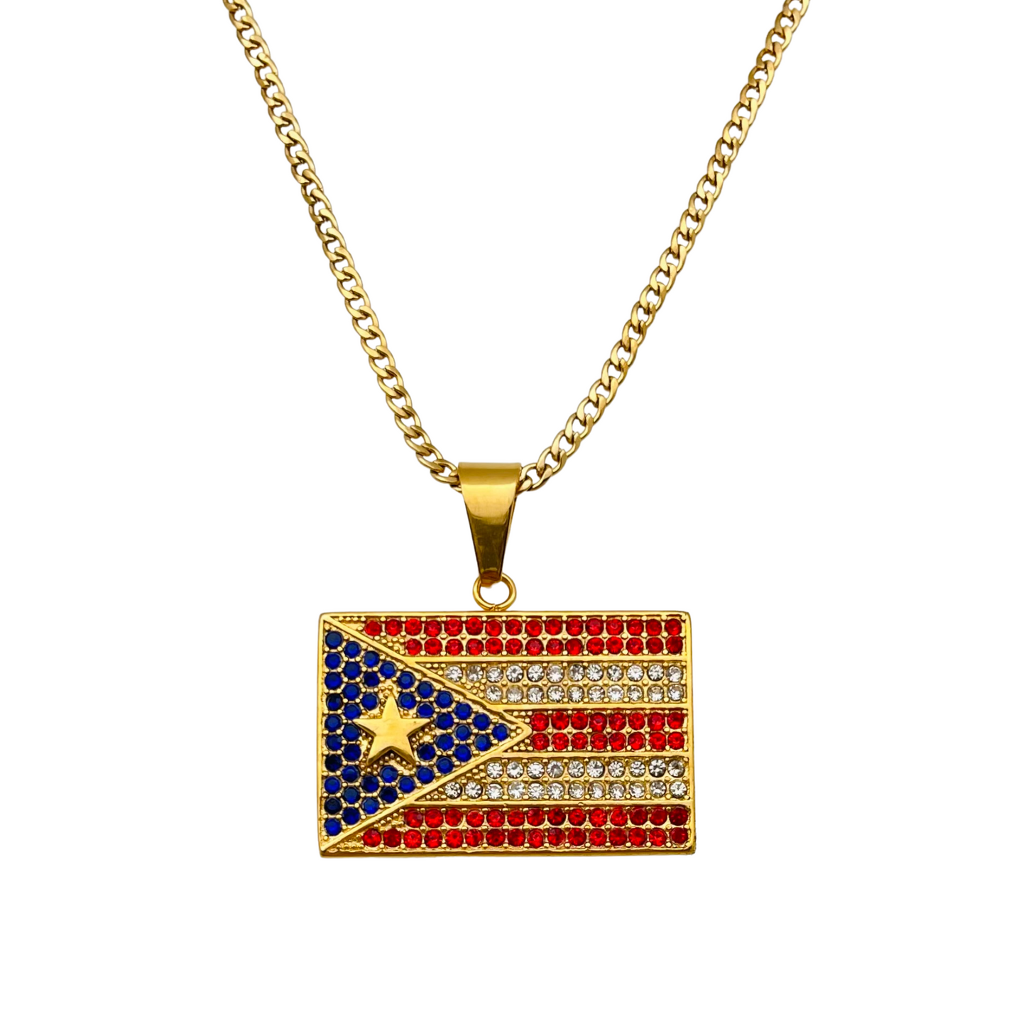 Gold CZ PR Flag Necklace