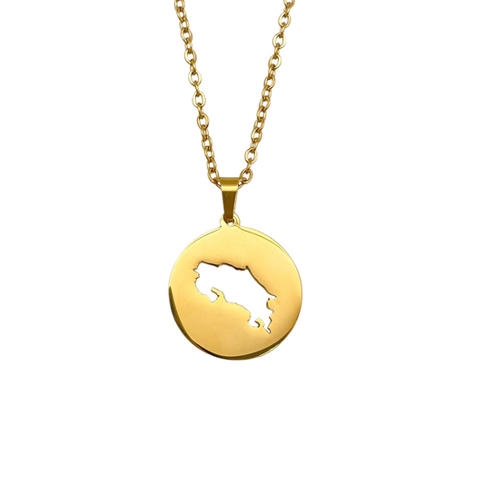 Gold Round Costa Rica Map Necklace