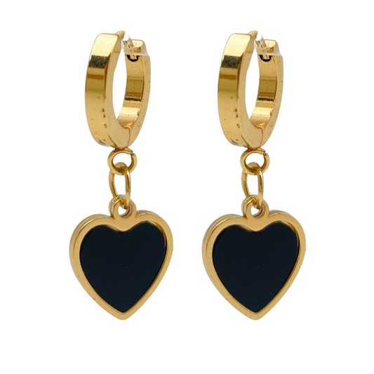 Black Heart Huggies Earrings