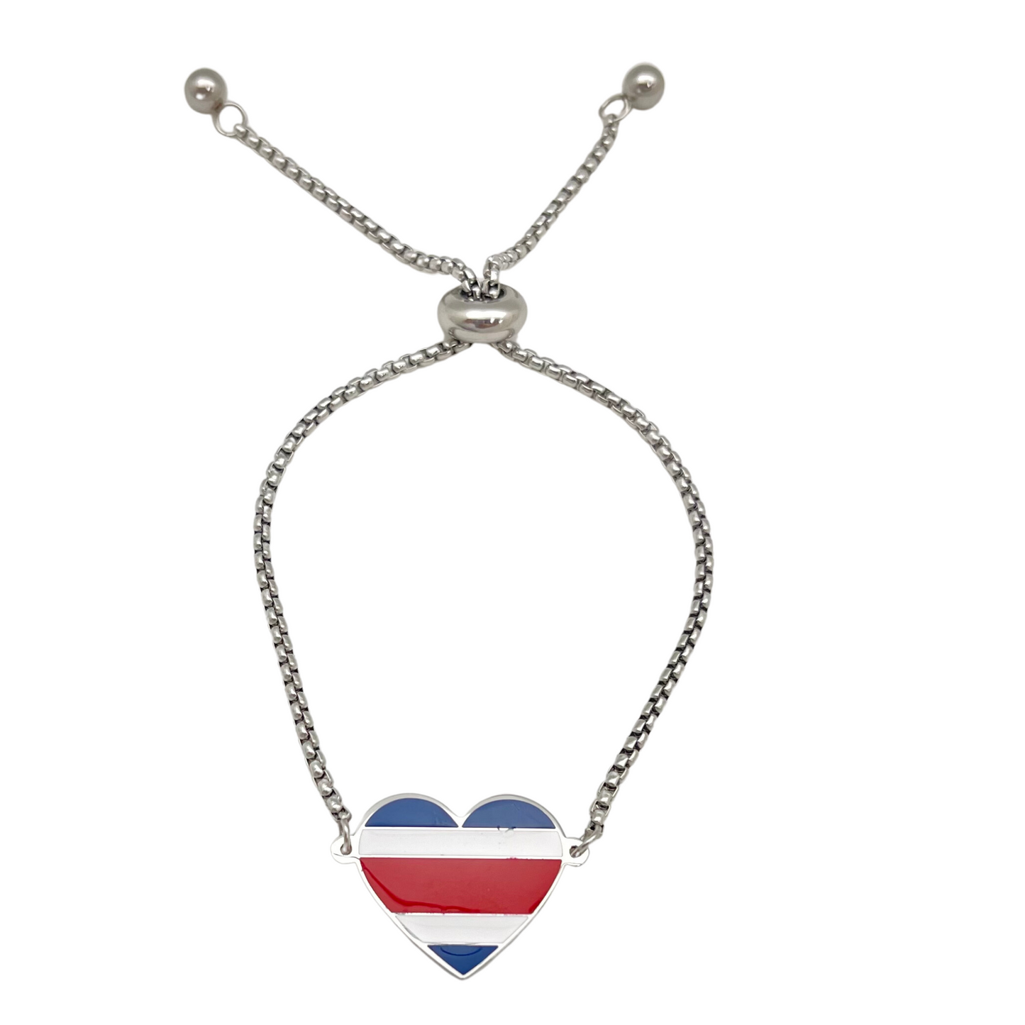 Silver Multi Costa Rica Flag Heart Bracelet