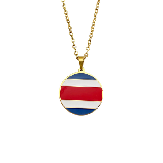 Gold Multi Round Costa Rica Flag Necklace