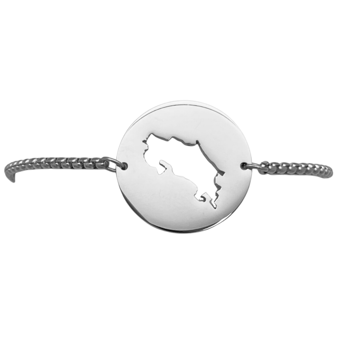 Silver Round Costa Rica Map Bracelet