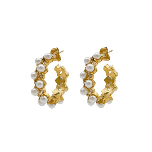 CZ Pearls Hoops Earrings