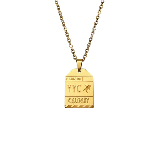 Gold Canada Calgary YYC Luggage Tag Necklace