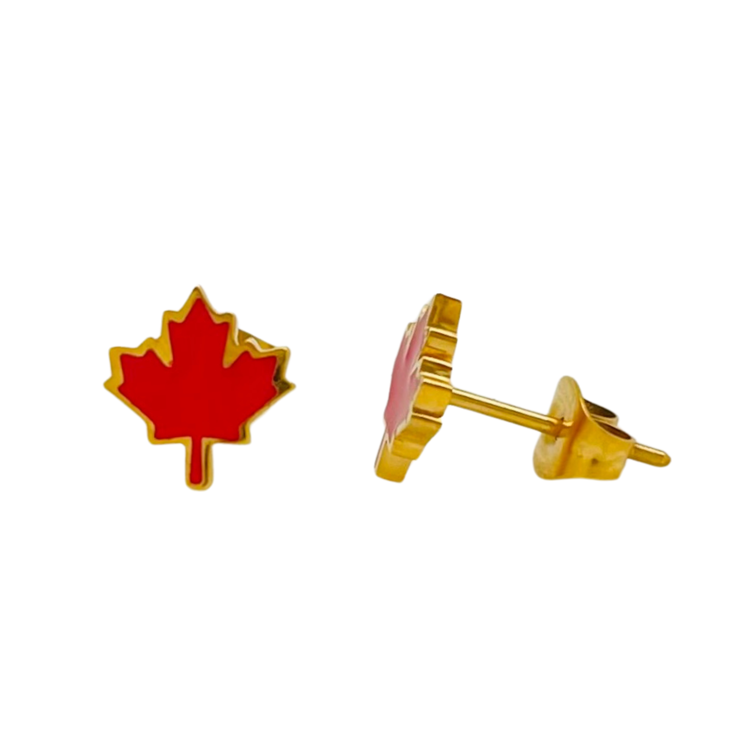 Gold Canada Red Maple Leaf Earrings