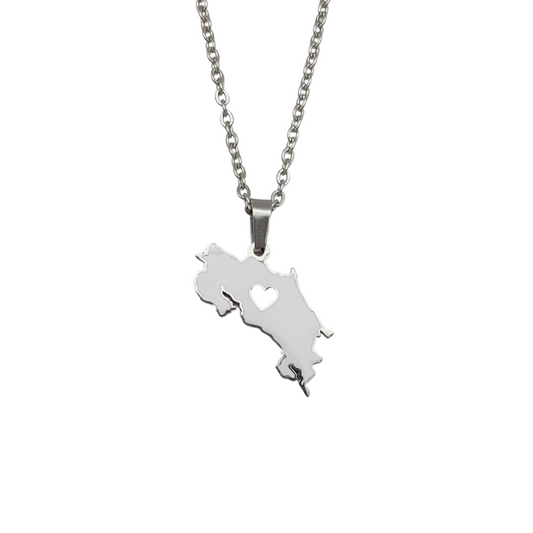 Silver Costa Rica Heart Map Necklace