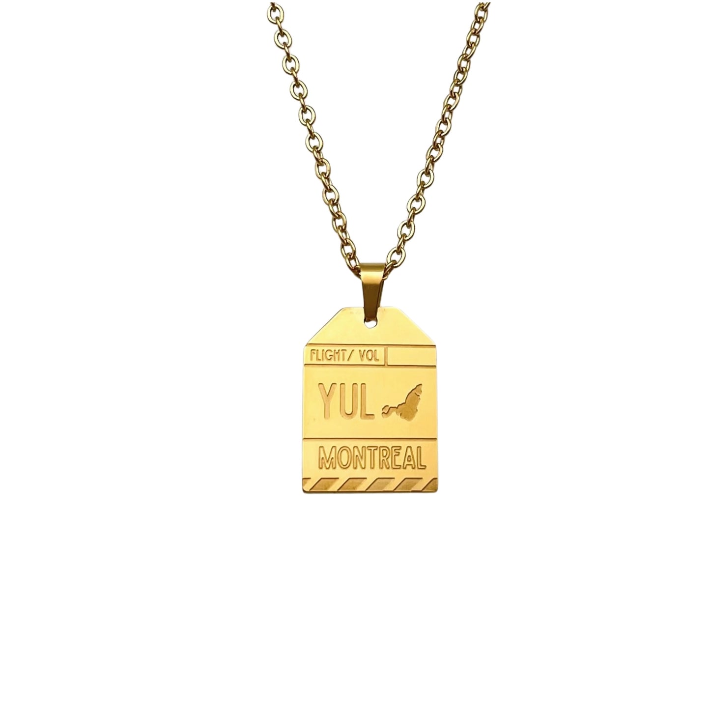 Gold Canada Montreal YUL Luggage Tag Necklace