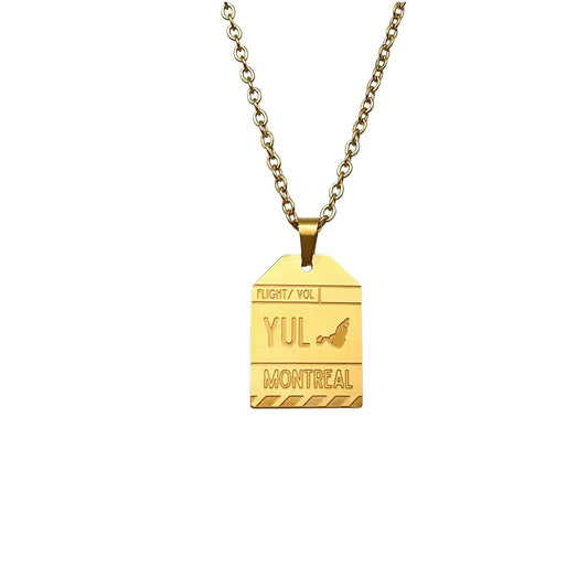 Gold Canada Montreal YUL Luggage Tag Necklace