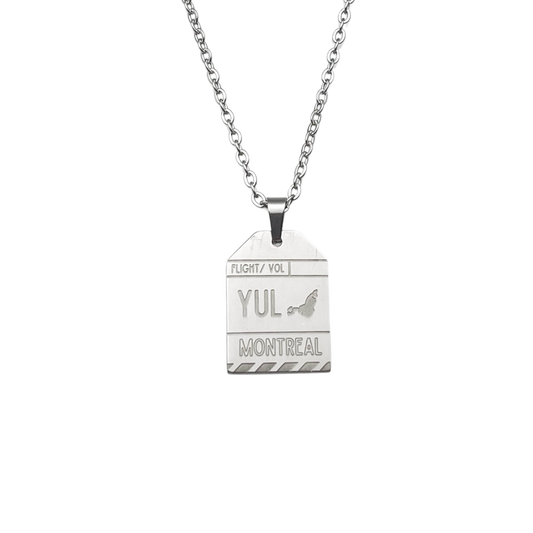 Silver Canada Montreal YUL Luggage Tag Necklace