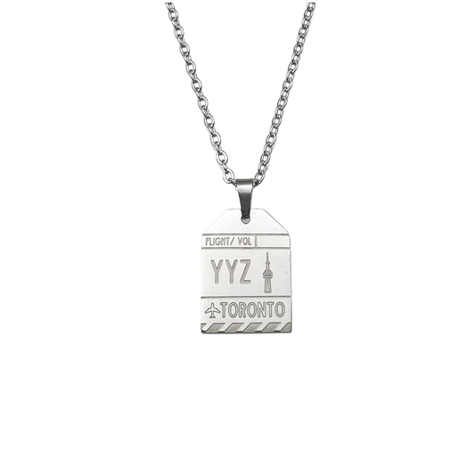 Silver Canada Toronto YYZ Luggage Tag Necklace