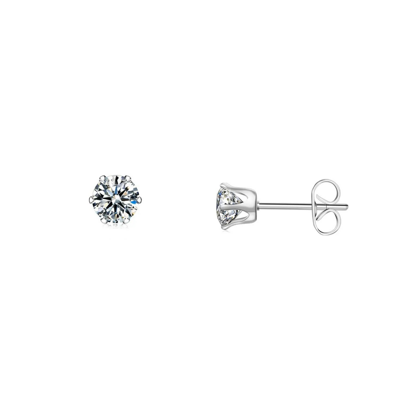 6.0mm Clear Round CZ Stud Earrings