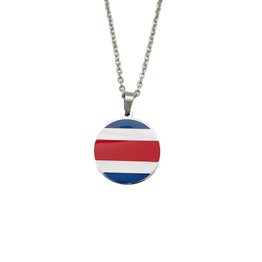 Silver Multi Round Costa Rica Flag Necklace