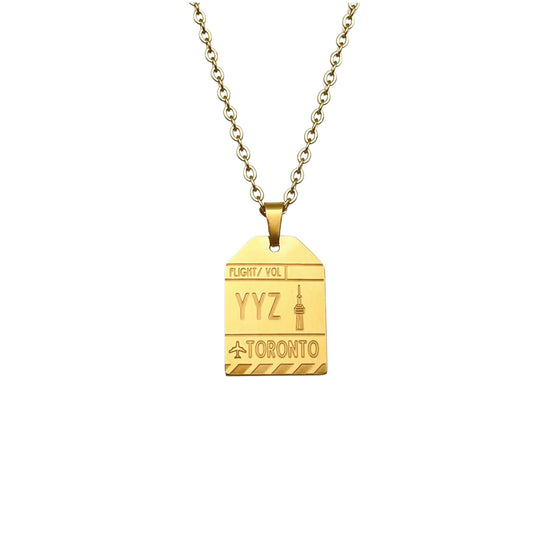 Gold Canada Toronto YYZ Luggage Tag Necklace