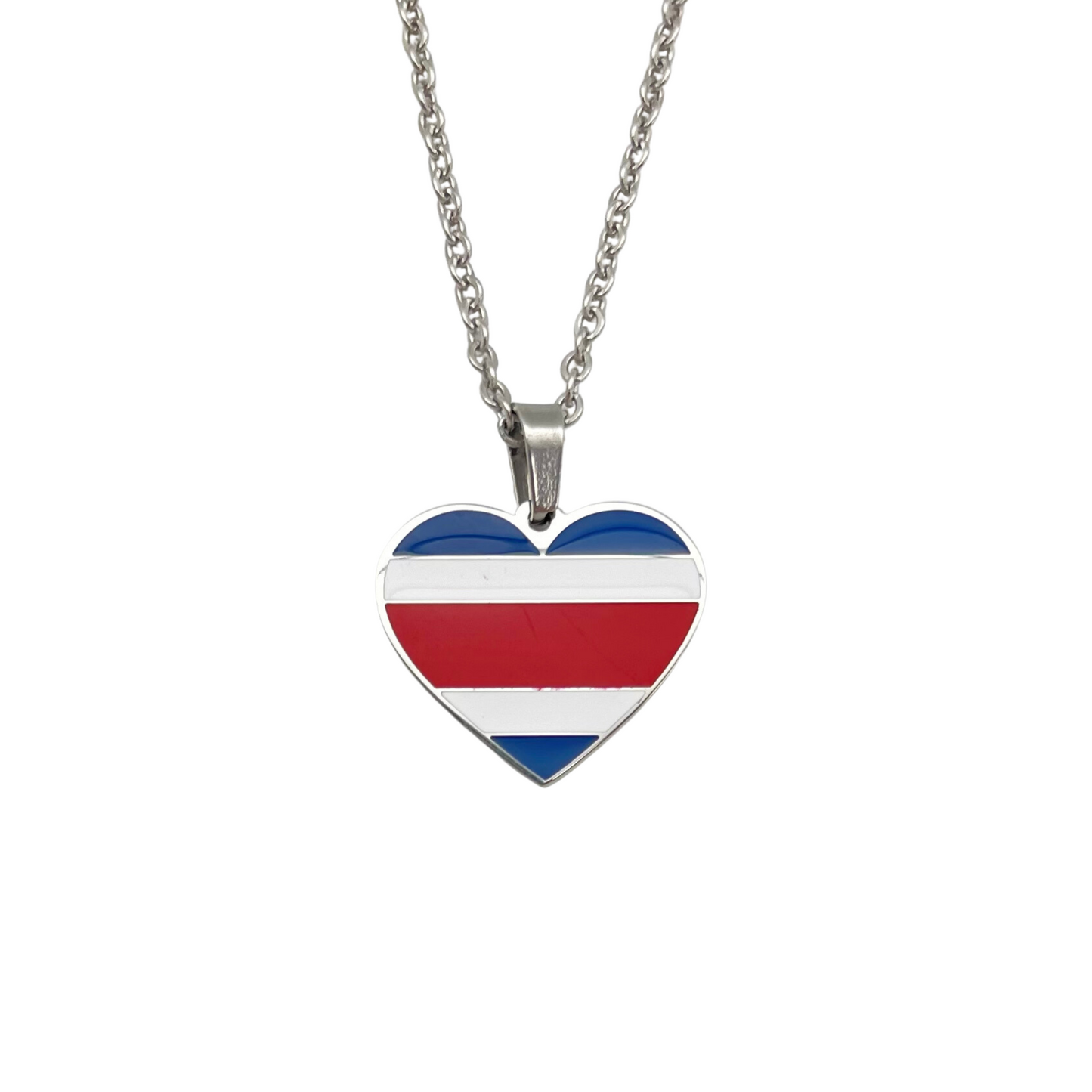 Silver Multi Costa Rica Flag Heart Necklace