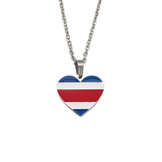 Silver Multi Costa Rica Flag Heart Necklace
