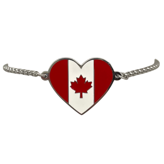 Silver Multi Canada Flag Heart Bracelet