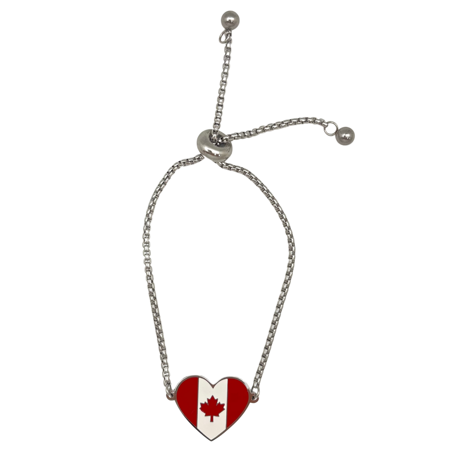 Silver Multi Canada Flag Heart Bracelet