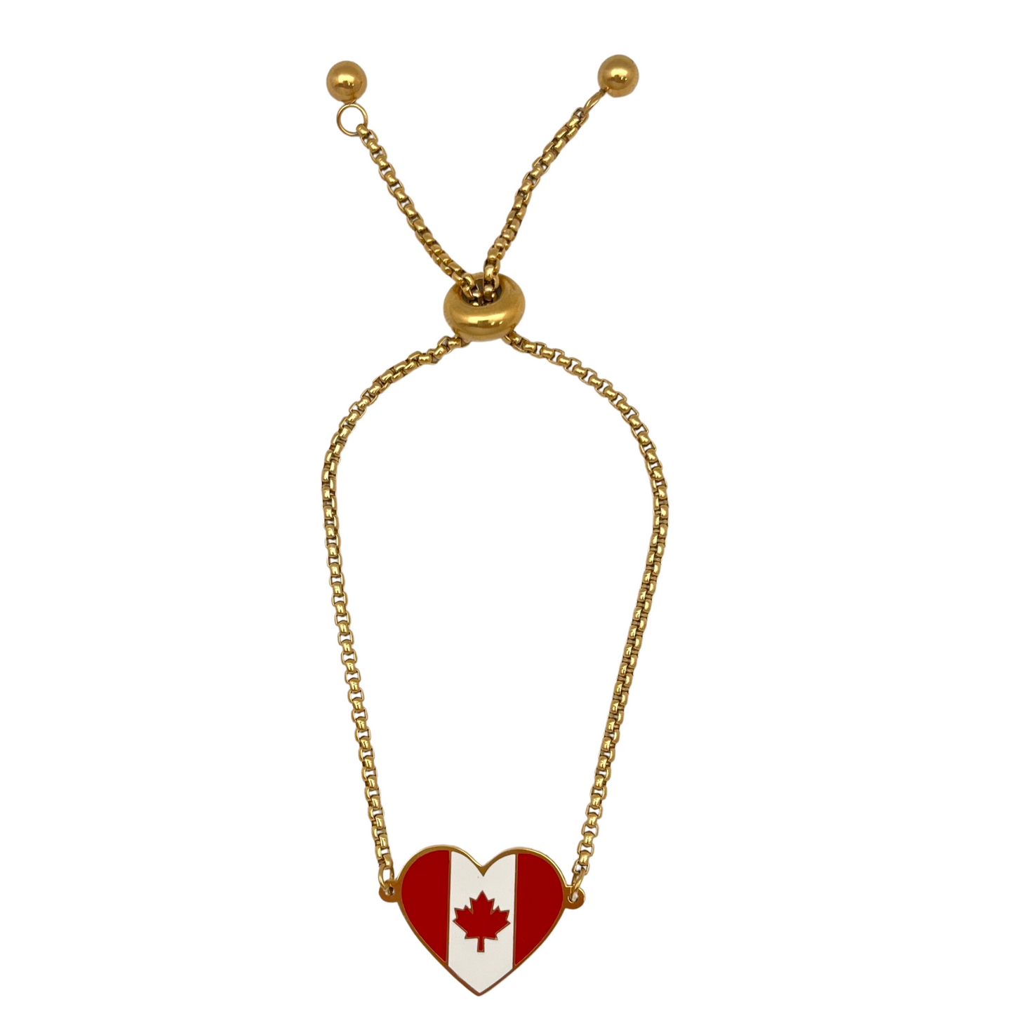 Gold Multi Canada Flag Heart Bracelet