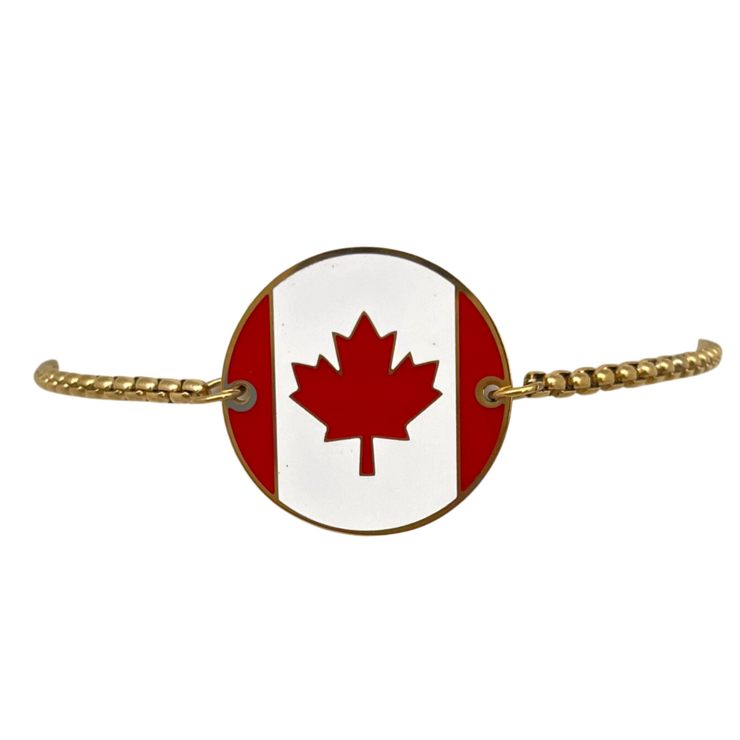 Gold Multi Round Canada Flag Bracelet