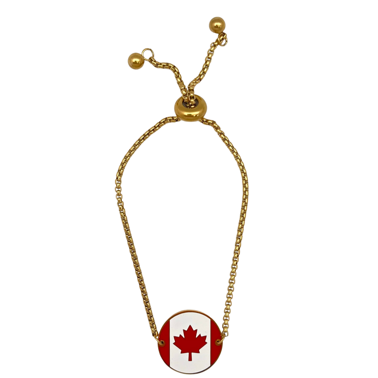 Gold Multi Round Canada Flag Bracelet