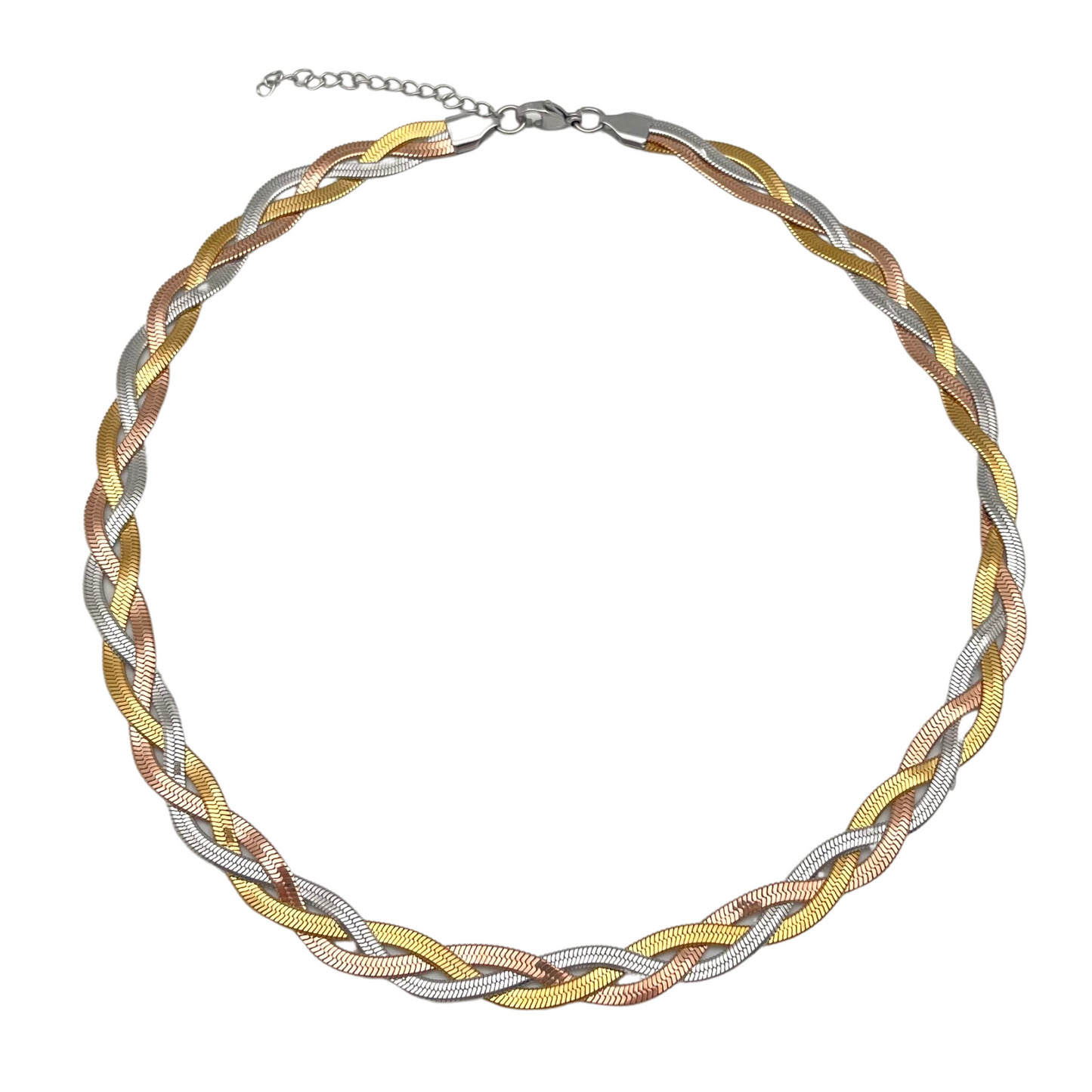 Triple Braided Herringbone Link Necklace