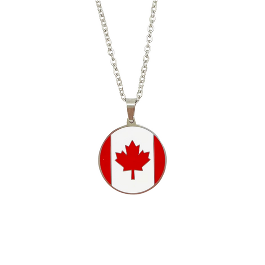 Silver Multi Round Canada Flag Necklace