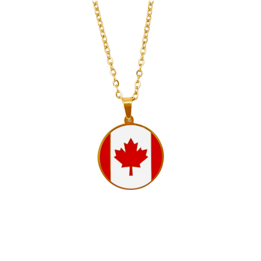 Gold Multi Round Canada Flag Necklace