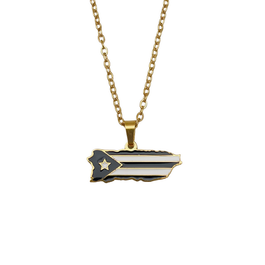 Gold B&W PR Map Necklace