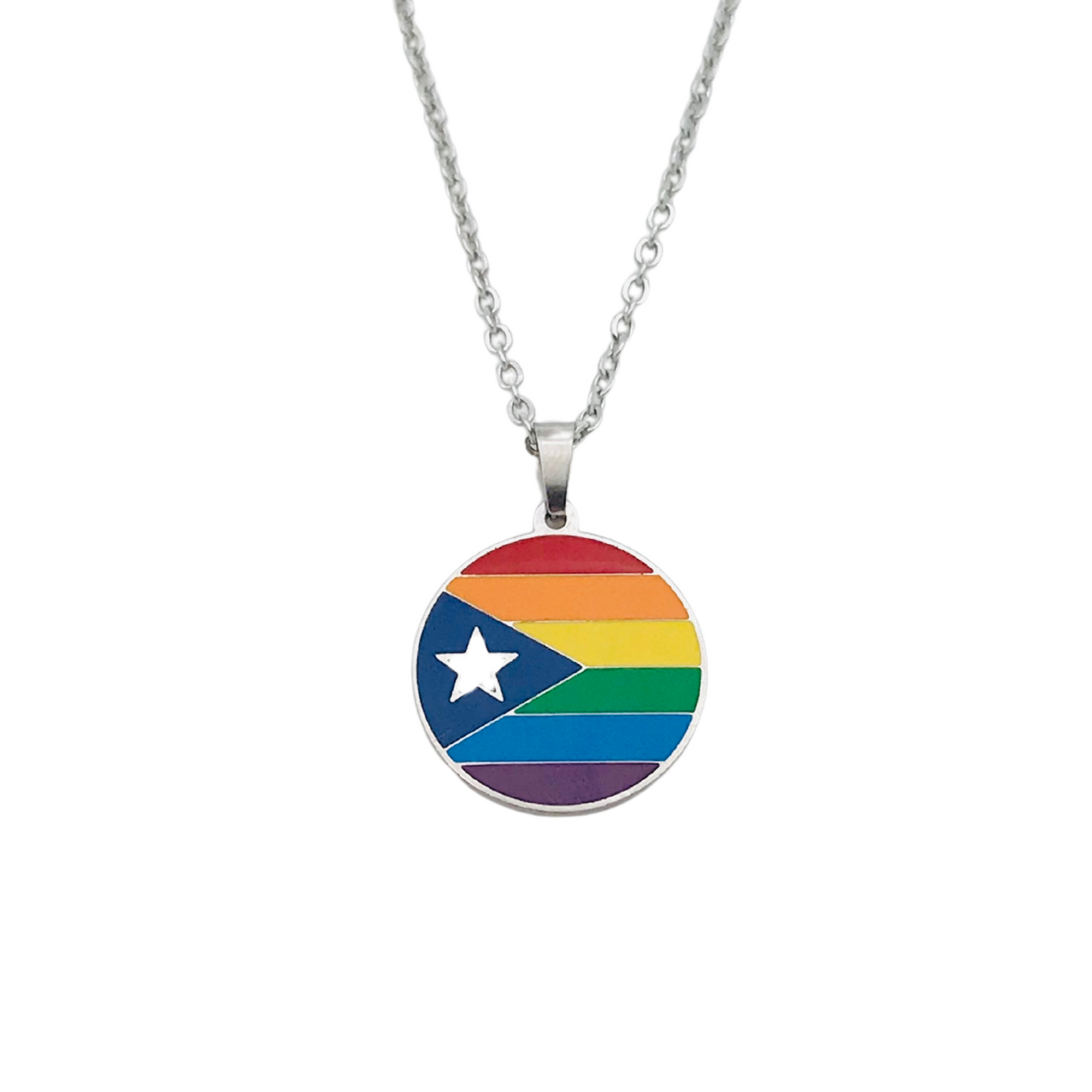 Silver PR Pride Flag Necklace