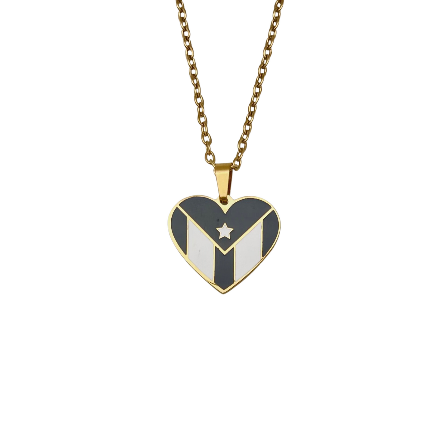 Gold B&W PR Flag Heart Necklace