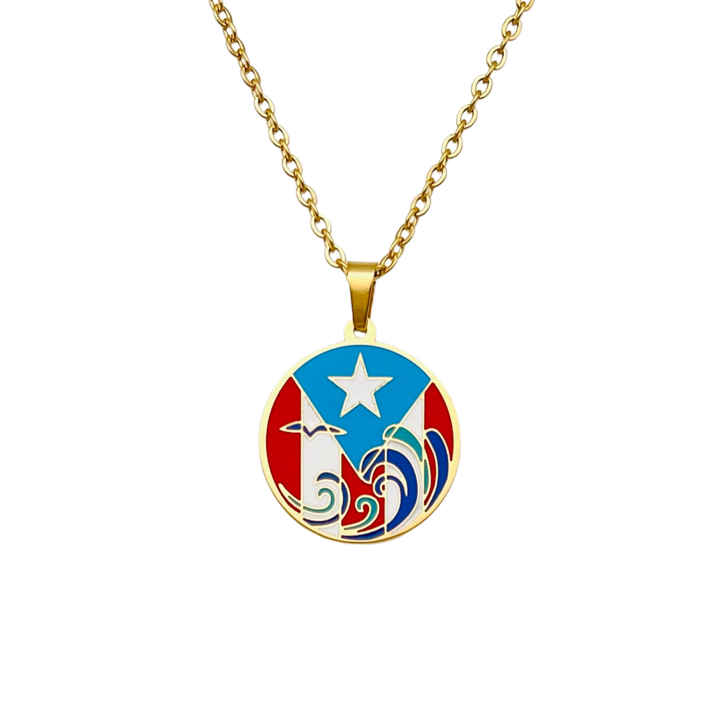 Gold PR Flag & Waves Necklace