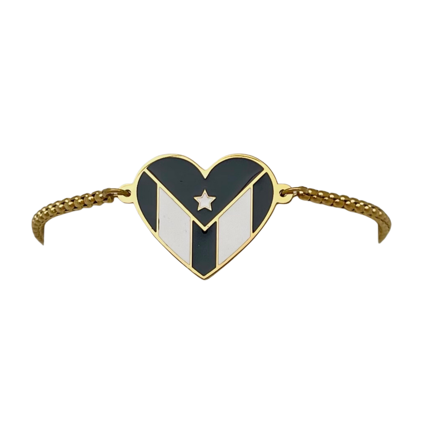 Gold B&W PR Flag Heart Bracelet