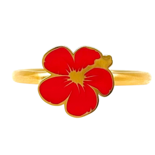 Gold Enamel Flower “Flor de Maga” Adjustable Ring