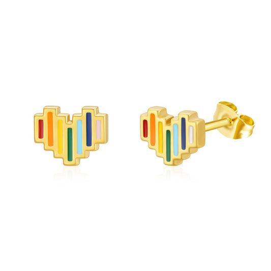 Rainbow Heart Enamel Earrings