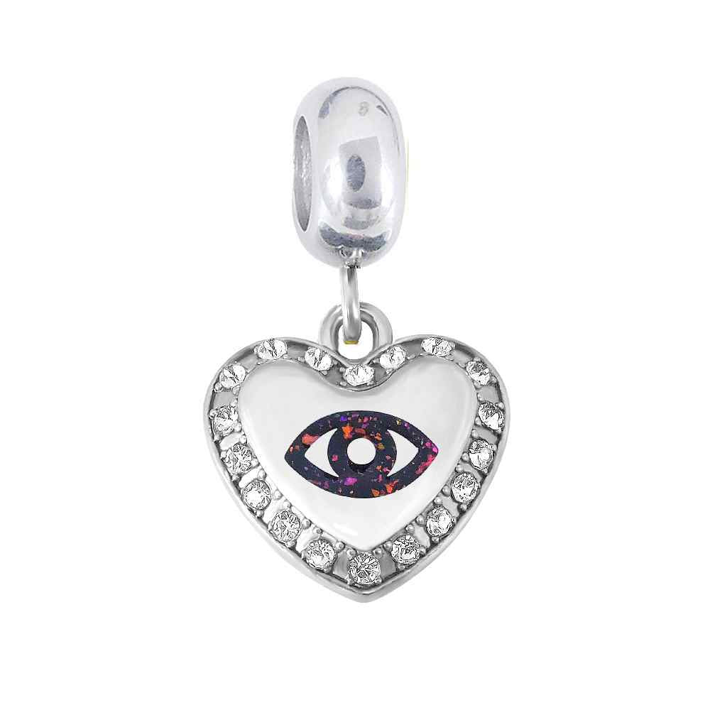 CZ Enamel Evil Eye Heart Dangle Necklace