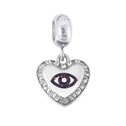 CZ Enamel Evil Eye Heart Dangle Necklace