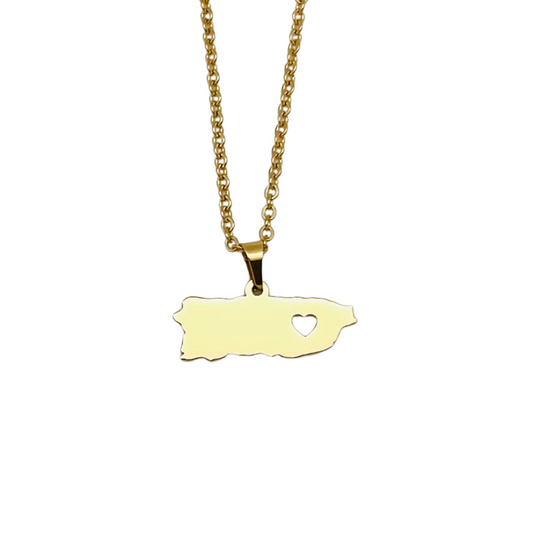 Gold Heart PR Map Necklace