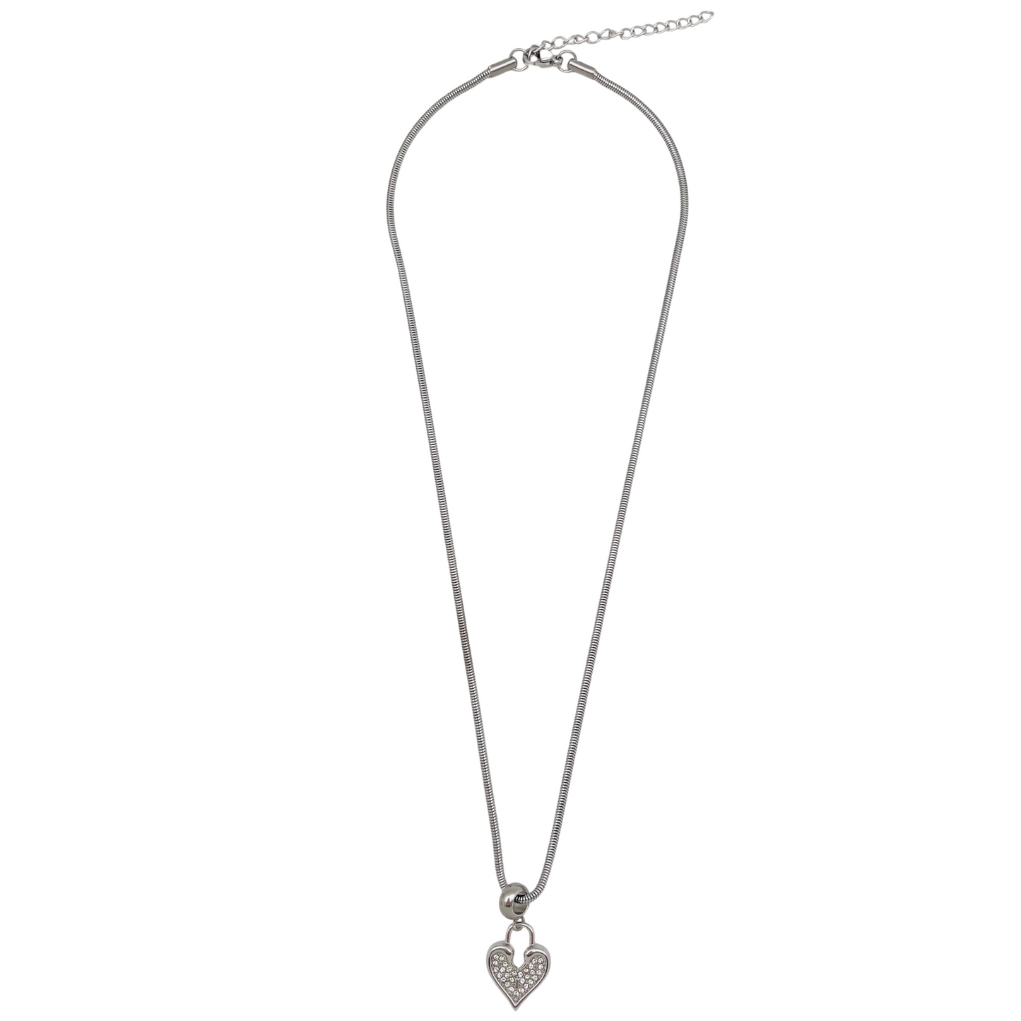 CZ Heart Lock Dangle Necklace