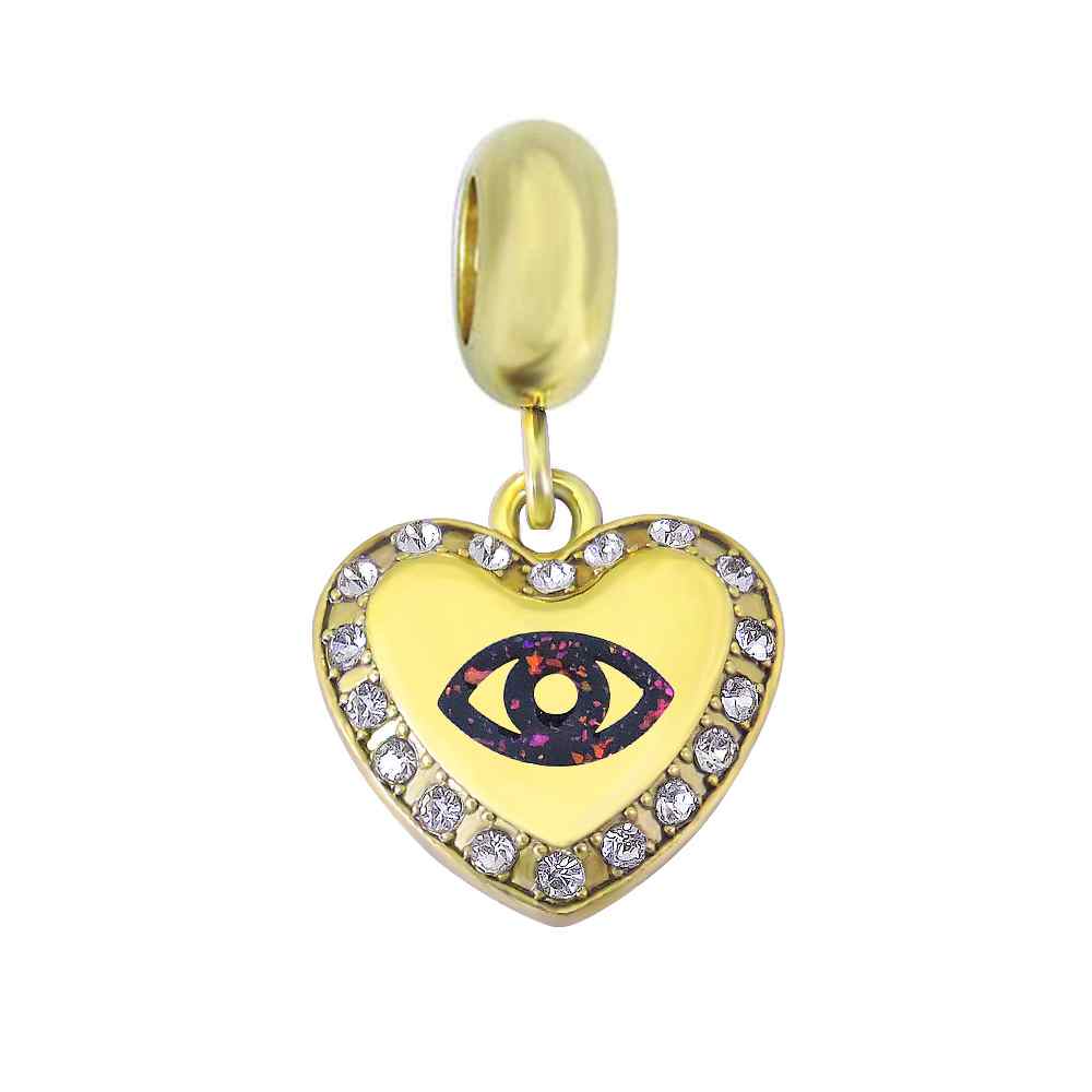 CZ Enamel Evil Eye Heart Dangle Necklace