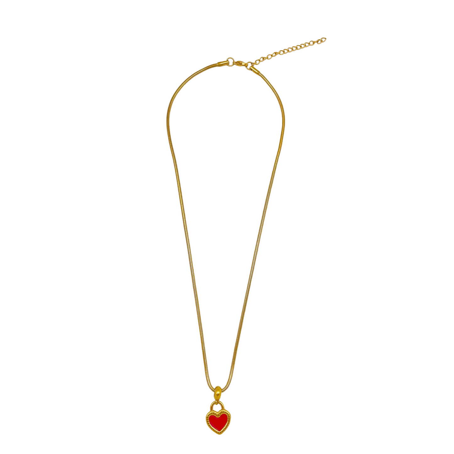 Enamel Heart Lock Dangle Necklace