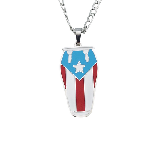 Silver "Conga" PR Flag Necklace