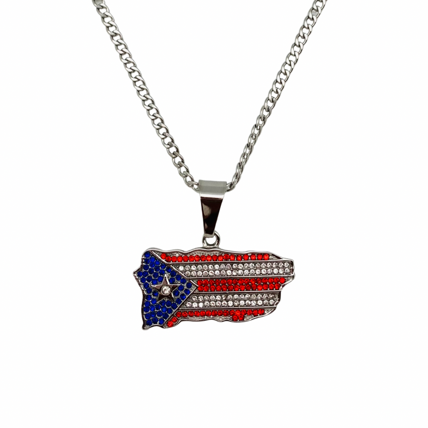 Silver CZ PR Map Necklace